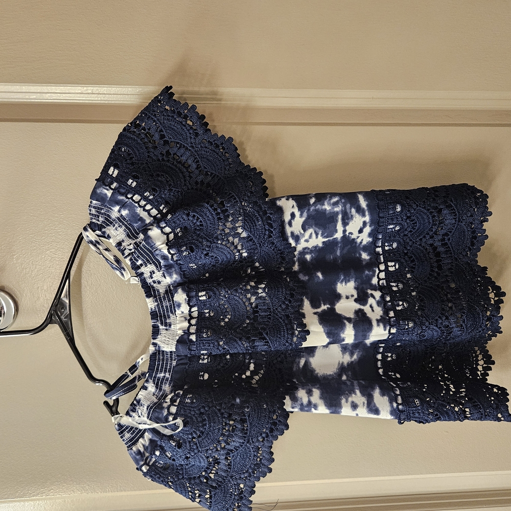 Navy and White Lace Tie-Dye Top